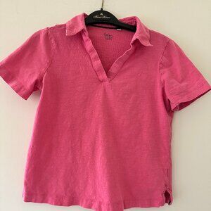 Boden Pink Johnny Collar Tshirt Size Small Preppy V neck Short Sleeves